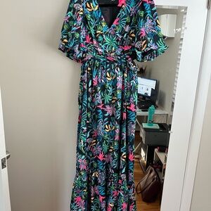 Lilly Pulitzer - Maxi Dress Floral Print Cutouts Onyx Paradise Glow